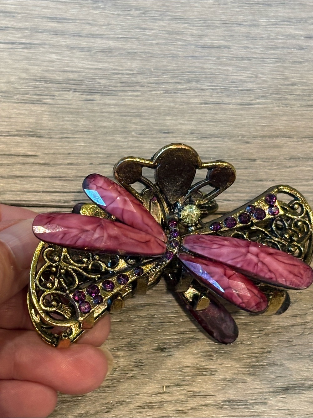 Pink Dragonfly Hair Clip for Women - Decorative Metal Accessory - Picture 11 of 12